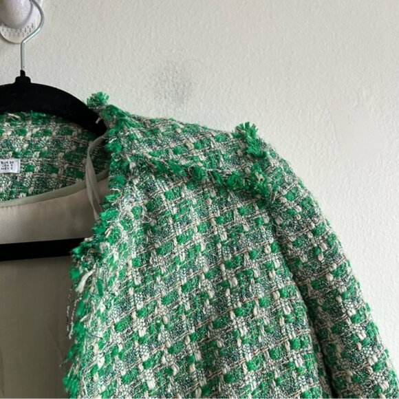 Mango Sz S Tweed Green Elegant Open Front Blazer - Picture 8 of 13